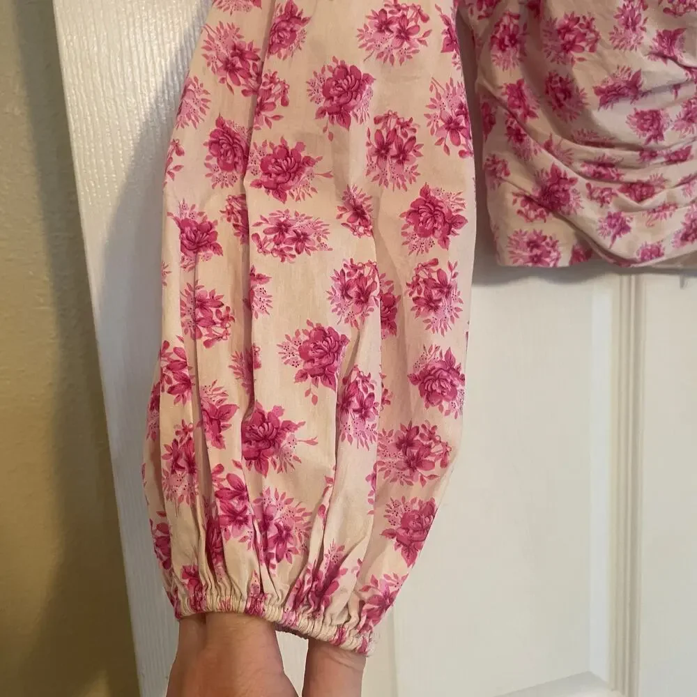 Zara Pink Floral Off The Shoulder Bardot Top Size Large - Picture 3 of 13